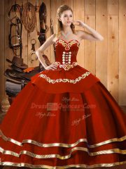 Wine Red Sleeveless Organza Lace Up 15th Birthday Dress for Military Ball and Sweet 16 and Quinceanera