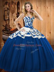 Edgy Blue Quince Ball Gowns Military Ball and Sweet 16 and Quinceanera with Embroidery Sweetheart Sleeveless Lace Up