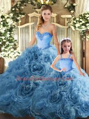Teal Lace Up Quinceanera Gowns Beading Sleeveless Floor Length