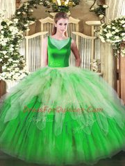 Scoop Sleeveless Tulle Quinceanera Dress Beading and Ruffles Side Zipper