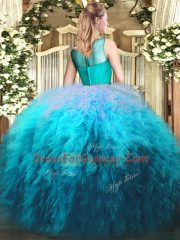 Best Selling Sleeveless Beading and Ruffles Zipper Quince Ball Gowns