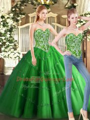 Great Green Sweetheart Lace Up Beading Sweet 16 Dresses Sleeveless