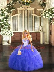 Top Selling Blue Sleeveless Floor Length Beading and Ruffles Lace Up Vestidos de Quinceanera