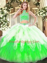 Multi-color Sleeveless Floor Length Beading and Ruffles Backless Ball Gown Prom Dress