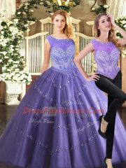 Amazing Lavender Scoop Neckline Beading Ball Gown Prom Dress Sleeveless Zipper