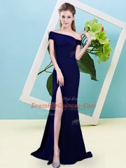 Stylish Sleeveless Floor Length Ruching Zipper Court Dresses for Sweet 16 with Royal Blue