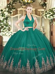 Traditional Appliques Sweet 16 Dresses Dark Green Zipper Sleeveless Floor Length