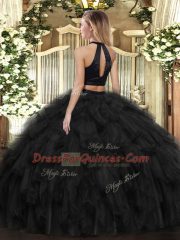 Captivating Olive Green Halter Top Backless Beading and Ruffles Quinceanera Dresses Sleeveless
