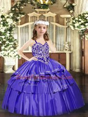 Charming Lavender Ball Gowns Beading and Ruffled Layers Pageant Gowns For Girls Lace Up Organza Sleeveless Floor Length