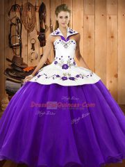 Stunning Halter Top Sleeveless Lace Up Sweet 16 Quinceanera Dress Purple Satin and Tulle