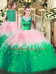 Fantastic Scoop Sleeveless Side Zipper Quince Ball Gowns Multi-color Tulle