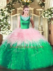 Fantastic Scoop Sleeveless Side Zipper Quince Ball Gowns Multi-color Tulle
