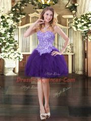 Affordable Purple Quinceanera Gown Military Ball and Sweet 16 and Quinceanera with Beading and Ruffles Sweetheart Sleeveless Lace Up