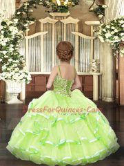 Ball Gowns Girls Pageant Dresses Yellow Green Straps Organza Sleeveless Floor Length Lace Up