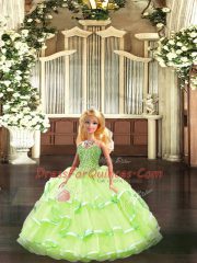 Custom Designed Sweetheart Sleeveless Quinceanera Dress Floor Length Beading and Ruffled Layers Yellow Green Tulle