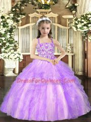 Luxurious Beading and Ruffles Custom Made Pageant Dress Lavender Lace Up Sleeveless Floor Length