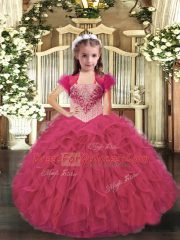 Perfect Sleeveless Beading and Ruffles Lace Up Little Girl Pageant Dress