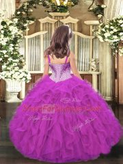 Perfect Sleeveless Beading and Ruffles Lace Up Little Girl Pageant Dress