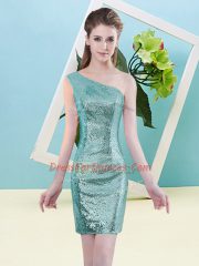 Romantic Mini Length Aqua Blue Prom Dresses One Shoulder Sleeveless Zipper