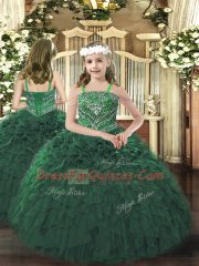 Pretty Dark Green Organza Lace Up Sweetheart Sleeveless Floor Length Ball Gown Prom Dress Ruffles