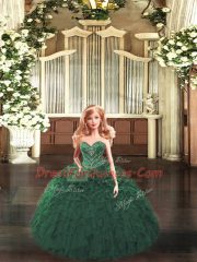 Pretty Dark Green Organza Lace Up Sweetheart Sleeveless Floor Length Ball Gown Prom Dress Ruffles