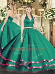 Adorable Dark Green Sleeveless Tulle Zipper 15th Birthday Dress for Military Ball and Sweet 16 and Quinceanera