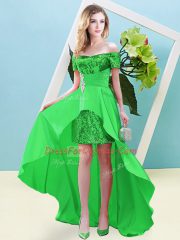 Superior Off The Shoulder Short Sleeves Elastic Woven Satin and Sequined Evening Dress Beading Lace Up