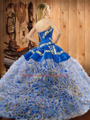 Fancy Multi-color Ball Gowns Sweetheart Sleeveless Satin and Fabric With Rolling Flowers With Train Sweep Train Lace Up Embroidery 15th Birthday Dress