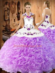Two Pieces Sweet 16 Quinceanera Dress Lilac Halter Top Fabric With Rolling Flowers Sleeveless Floor Length Lace Up