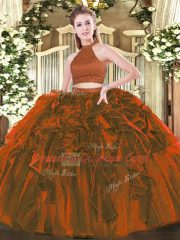 Pretty Sleeveless Backless Floor Length Beading and Ruffles Quinceanera Dresses