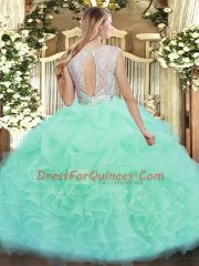 Custom Fit Aqua Blue Quinceanera Dresses Military Ball and Sweet 16 and Quinceanera with Lace and Ruffles Scoop Sleeveless Backless