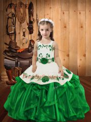 High End Ball Gowns Little Girls Pageant Gowns Green Straps Organza Sleeveless Floor Length Lace Up