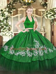 Halter Top Sleeveless Taffeta Quinceanera Dresses Appliques Zipper