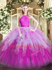Designer Multi-color Organza Zipper Scoop Sleeveless Floor Length Quinceanera Dresses Ruffles
