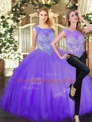 Decent Scoop Sleeveless Tulle Ball Gown Prom Dress Beading Zipper