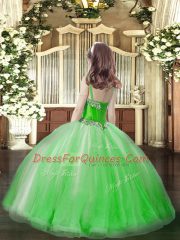 Floor Length Fuchsia Pageant Dress Tulle Sleeveless Beading
