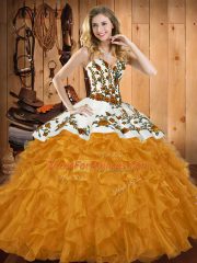 Cute Sweetheart Sleeveless Lace Up Sweet 16 Dresses Gold Satin and Organza