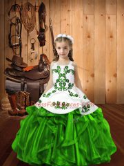 Straps Sleeveless Organza Child Pageant Dress Beading and Ruffles Lace Up