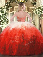 Sexy Beading and Ruffles 15 Quinceanera Dress Multi-color Zipper Sleeveless Floor Length