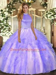 Best Floor Length Ball Gowns Sleeveless Lavender Quinceanera Dresses Backless