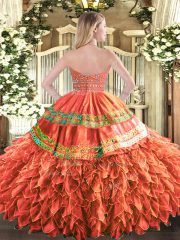 Beading and Ruffles and Sequins Quinceanera Gown Hot Pink Zipper Sleeveless Floor Length