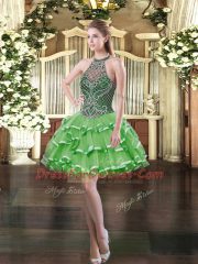 High-neck Sleeveless Organza Quinceanera Dress Beading and Ruffled Layers Lace Up