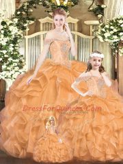 Floor Length Ball Gowns Sleeveless Orange Red Vestidos de Quinceanera Lace Up