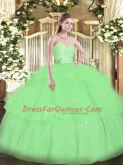 Sleeveless Lace Up Floor Length Beading and Ruffled Layers Sweet 16 Dresses