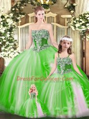 Fantastic Green Ball Gowns Organza Strapless Sleeveless Beading and Ruffles Floor Length Lace Up Quinceanera Gowns