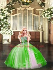 Fantastic Green Ball Gowns Organza Strapless Sleeveless Beading and Ruffles Floor Length Lace Up Quinceanera Gowns