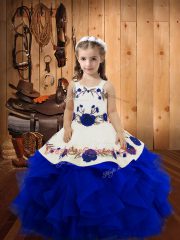 Customized Tulle Sleeveless Floor Length Kids Formal Wear and Embroidery and Ruffles