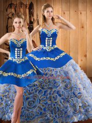 Multi-color Strapless Lace Up Embroidery Quince Ball Gowns Sweep Train Sleeveless