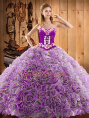Ideal Sleeveless Sweep Train Lace Up With Train Embroidery Sweet 16 Quinceanera Dress