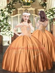 Dramatic Floor Length Orange Red Sweet 16 Dresses Tulle Sleeveless Beading